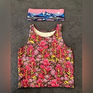 Rachel Pohl Paintbrush And Asters Cropped Tank Top SM and Mountain Headband